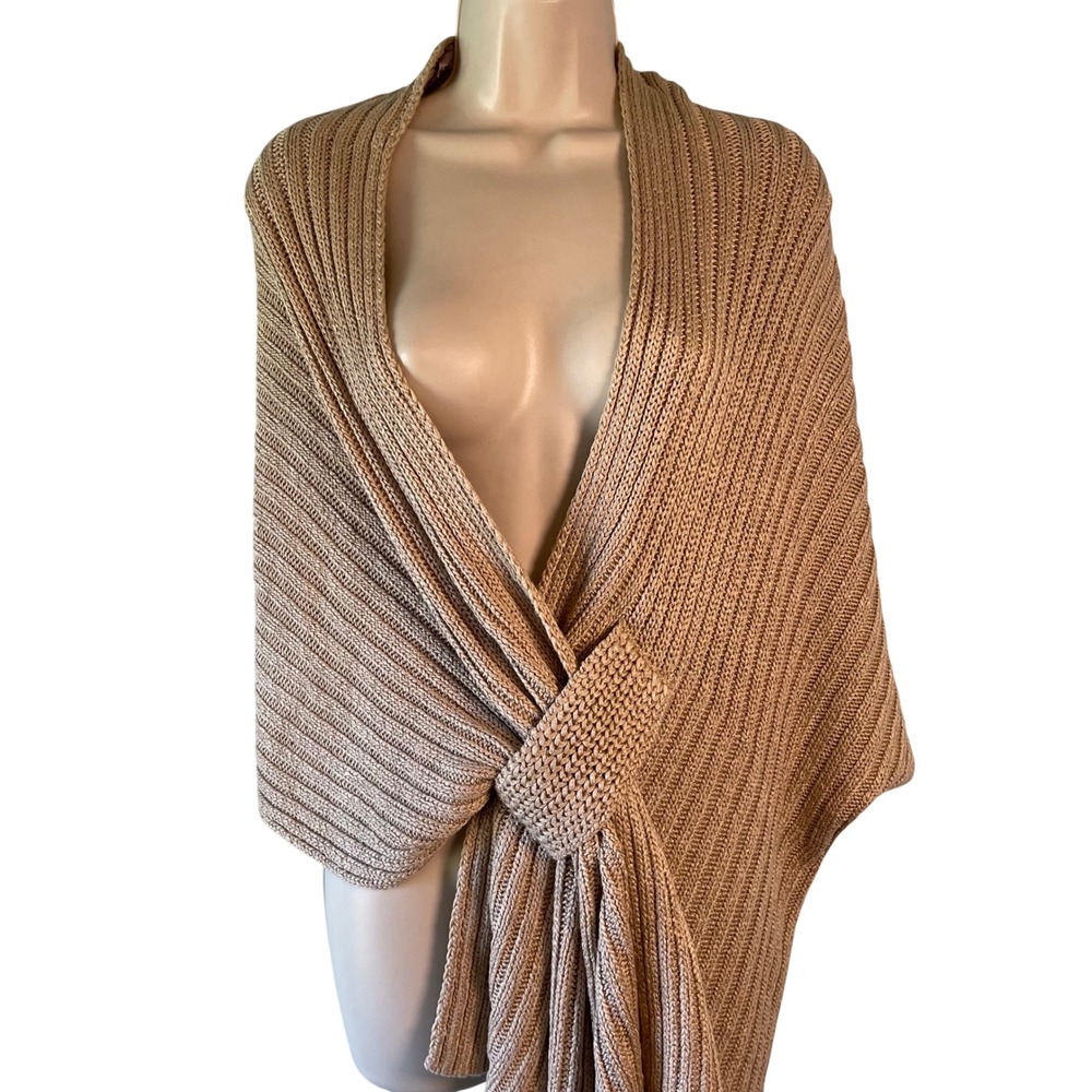 Chico's Josie Pull-Through Shrug Size S/M Beige Knit Casual Office Church